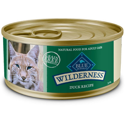 Picture of Blue Buffalo Wilderness Natural High-Protein Grain-Free Wet Food for Adult Cats, Duck Paté, 3-oz. Cans, 24 Count