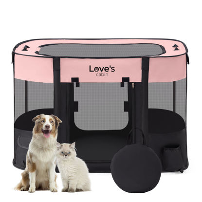 Picture of Love's cabin Pet Puppy Dog Playpen, Medium Dog Tent Crates Cage Indoor/Outdoor, Portable Exercise Playpen for Dog and Cat, Foldable Pop Up Dog Kennel Playpen with Carring Case (M, Pink)