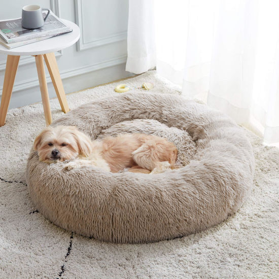 Picture of WESTERN HOME WH Calming Dog & Cat Bed, Anti-Anxiety Donut Cuddler Warming Cozy Soft Round Bed, Fluffy Faux Fur Plush Cushion Bed for Small Medium Dogs and Cats (20"/24"/27"/30")