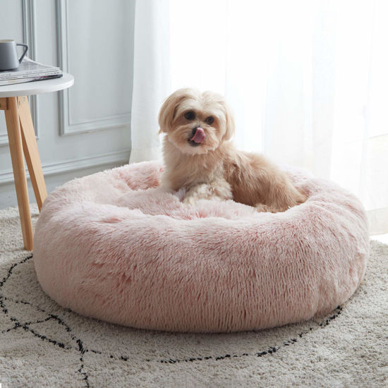 Picture of WESTERN HOME WH Calming Dog Bed & Cat Bed, Anti-Anxiety Donut Dog Cuddler Bed, Warming Cozy Soft Dog Round Bed, Fluffy Faux Fur Plush Dog Cat Cushion bed for Small Medium Dogs and Cats