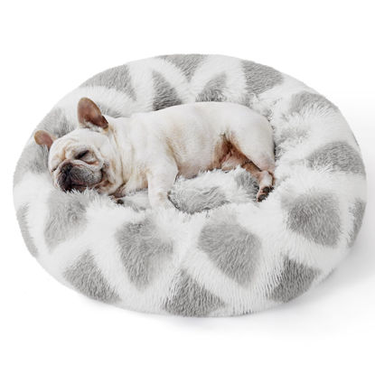 Picture of Bedsure Calming Dog Bed for Small Dogs - Donut Washable Small Pet Bed, 23 inches Anti-Slip Round Fluffy Plush Faux Fur Large Cat Bed, Fits up to 25 lbs Pets, Diamond Grey