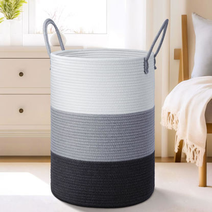 Picture of Artfeel Laundry Basket,Woven Cotton Rope Laundry Hamper,80L for Decorative Storage of Dirty Clothes,Toys and Blankets in Bathroom,Bedroom and Living Room