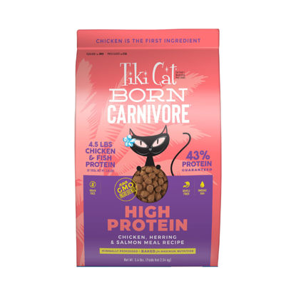 Picture of Tiki Cat Born Carnivore High Protein, Chicken, Herring & Salmon Meal, Grain-Free Baked Kibble to Maximize Nutrients, Dry Cat Food, 5.6 lbs. Bag