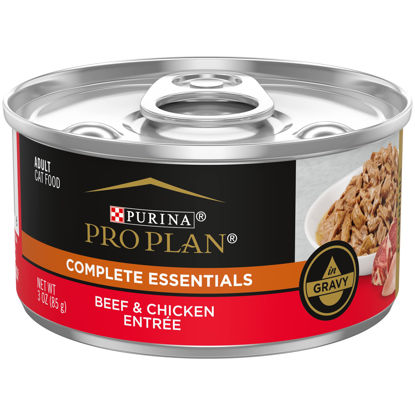 Picture of Purina Pro Plan High Protein Cat Food Wet Gravy, Beef and Chicken Entree - (Pack of 24) 3 oz. Pull-Top Cans