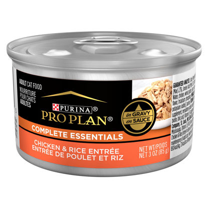 Picture of Purina Pro Plan High Protein Cat Food Complete Essentials Wet Gravy, Chicken and Rice Entree - (Pack of 24) 3 oz. Pull-Top Cans