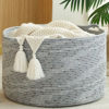 Picture of KAKAMAY Large Blanket Basket (20"x13"),Woven Baskets for storage Baby Laundry Hamper, Cotton Rope Blanket Basket for Living Room, Laundry, Nursery, Pillows, Grey with Blue & Brown Dotted