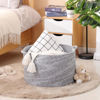 Picture of KAKAMAY Large Blanket Basket (20"x13"),Woven Baskets for storage Baby Laundry Hamper, Cotton Rope Blanket Basket for Living Room, Laundry, Nursery, Pillows, Grey with Blue & Brown Dotted