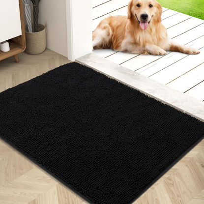 Picture of OLANLY Dog Door Mat for Muddy Paws 40x32, Absorbs Moisture and Dirt, Absorbent Non-Slip Washable Mat, Quick Dry Chenille, Mud Mat for Dogs, Entry Indoor Door Mat for Inside Floor, Black