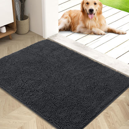 Picture of OLANLY Dog Door Mat for Muddy Paws 40x32, Absorbs Moisture and Dirt, Absorbent Non-Slip Washable Mat, Quick Dry Chenille, Mud Mat for Dogs, Entry Indoor Door Mat for Inside Floor, Dark Grey