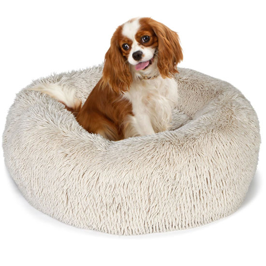 Picture of Small Dog Bed Calming Dogs Bed for Small Medium Large Dogs Anti-Anxiety Puppy Bed Machine Washable Warming Cozy Soft Pet Round Bed Fits up to 10-100 lbs (Medium (Pack of 1), Beige)