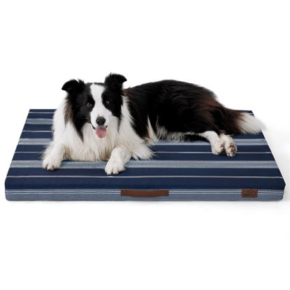 Picture of Bedsure Large Patterned Dog Bed for Large Dogs, Outdoor Waterproof Orthopedic Egg Foam Dog Bed Comfort Pet Mats for Crate with Removable Washable Cover(36"x27", Navy Blue)