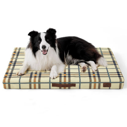 Picture of Bedsure Large Patterned Dog Bed for Large Dogs, Outdoor Waterproof Orthopedic Egg Foam Dog Bed Comfort Pet Mats for Crate with Removable Washable Cover(36"x27", Cream)