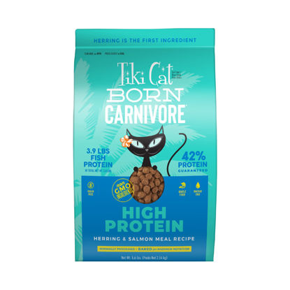 Picture of Tiki Cat Born Carnivore High Protein, Herring & Salmon Meal, Grain-Free Baked Kibble to Maximize Nutrients, Dry Cat Food, 5.6 lbs. Bag