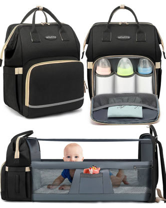 Picture of WOWTINA Baby Diaper Bag Backpack with Changing Station for Boy Girl, Baby Registry Search Shower Gifts Baby Stuff for Newborn Essentials Must Haves, Dad Travel Large Black Diaper Bags