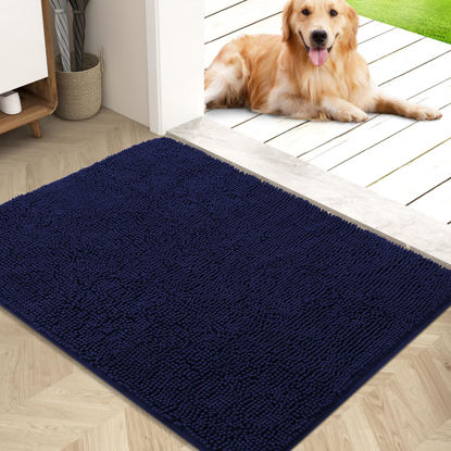 Picture of OLANLY Dog Door Mat for Muddy Paws 40x32, Absorbs Moisture and Dirt, Absorbent Non-Slip Washable Mat, Quick Dry Chenille, Mud Mat for Dogs, Entry Indoor Door Mat for Inside Floor, Navy Blue