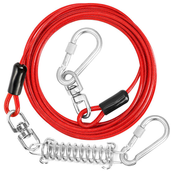 Picture of jenico Dog Tie Out Cable, 10/15/20/30/40/50/70/100/150FT Dog Runner Cable with Swivel Hook and Shock Spring, Dog Leash Run Tether for Yard Outdoor and Camping,for Small to Medium Pets Up to 500 LBS