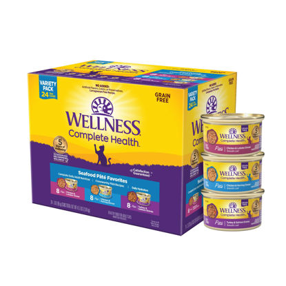 Picture of Wellness Complete Health Grain-Free Wet Canned Cat Food, Seafood Pate Favorites Variety Pack, 3 Ounce Can (Pack of 24)