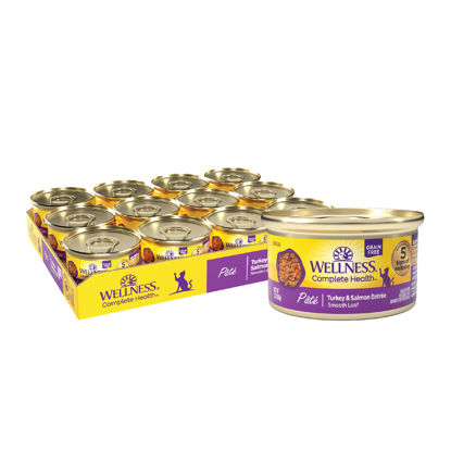 Picture of Wellness Complete Health Grain-Free Wet Canned Cat Food, Natural Ingredients, Made with Real Meat, All Breeds, Smooth Pate (Turkey & Salmon, 3-Ounce Can, Pack of 24)