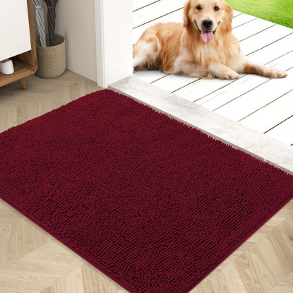 Picture of OLANLY Dog Door Mat for Muddy Paws 40x32, Absorbs Moisture and Dirt, Absorbent Non-Slip Washable Mat, Quick Dry Chenille, Mud Mat for Dogs, Entry Indoor Door Mat for Inside Floor, Burgundy