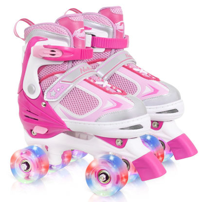 Picture of Kids Roller Skates for Girls - Pink for Toddler Little Kids Age 4 5 6 7- Adjustable All Light up Wheels Indoor Outdoor Sports Birthday Gift for Son and Grandson