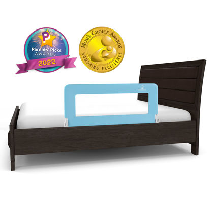 Picture of ComfyBumpy Bed Rail for Toddlers | Bed Rails for Kids, Twin, Full, Queen & King Size Bed - Adjustable Toddler Bed Rail Guard - Swing Down Baby Bed Side Rail - Blue, Regular (35.5" x 19.5")