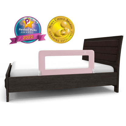 Picture of ComfyBumpy Bed Rail for Toddlers | Bed Rails for Kids, Twin, Full, Queen & King Size Bed - Adjustable Toddler Bed Rail Guard - Swing Down Baby Bed Side Rail - Pink, Regular (35.5" x 19.5")