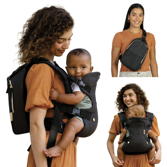 Picture of Infantino Flip 4-in-1 Convertible Baby Carrier & Crossbody Diaper Bag - Grow-with-Me Carrier with Attachable Crossbody Diaper Bag, Black and Gold, 2-Piece Set