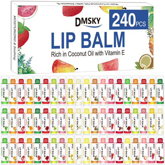 Picture of DMSKY 240 Pack Lip Balm, Natural Lip Balm Bulk with Vitamin E and Coconut Oil, Lip Halm Hydrating for Chapped Lips, Gifts for Women Stocking Stuffers Party Favors