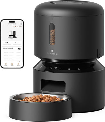 Picture of PETLIBRO Automatic Cat Feeder, 5G WiFi Automatic Pet Feeder with Freshness Preservation, 3L Timed Cat Feeders for Dry Food, Up to 48 Portions 10 Meals Per Day, Granary Pet Feeder for Cat/Dog, Black