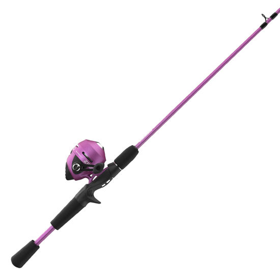 Picture of Zebco Slingshot Spincast Reel and Fishing Rod Combo, 5-Foot 6-Inch 2-Piece Fishing Pole, Size 30 Reel, Right-Hand Retrieve, Pre-Spooled with 10-Pound Zebco Line, Purple