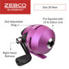 Picture of Zebco Slingshot Spincast Reel and Fishing Rod Combo, 5-Foot 6-Inch 2-Piece Fishing Pole, Size 30 Reel, Right-Hand Retrieve, Pre-Spooled with 10-Pound Zebco Line, Purple