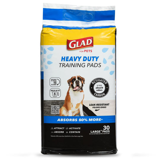 Picture of Glad for Pets XL Heavy Duty Activated Carbon Puppy Essentials Training Pads - Zero Odor, Ultra Absorbent Pads for Puppy Potty Training, Indoor Dog Potty, Pee Pads for Dogs, 24" x 24", 30 Count