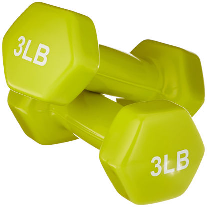 Picture of Amazon Basics Vinyl Hexagon Workout Dumbbell Hand Weight, 3 pounds, Set of 2, Citron