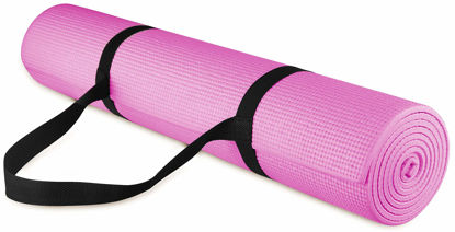 Picture of Signature Fitness All-Purpose 1/4-Inch High Density Anti-Tear Exercise Yoga Mat with Carrying Strap,Pink