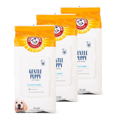 Picture of Arm & Hammer for Pets Gentle Puppy Bath Wipes, Coconut Water | All Purpose Puppy Cleaning Wipes Remove Odor & Refresh Skin for Pets | Gentle Tearless Pet Wipes 100 Count, 3 Pack