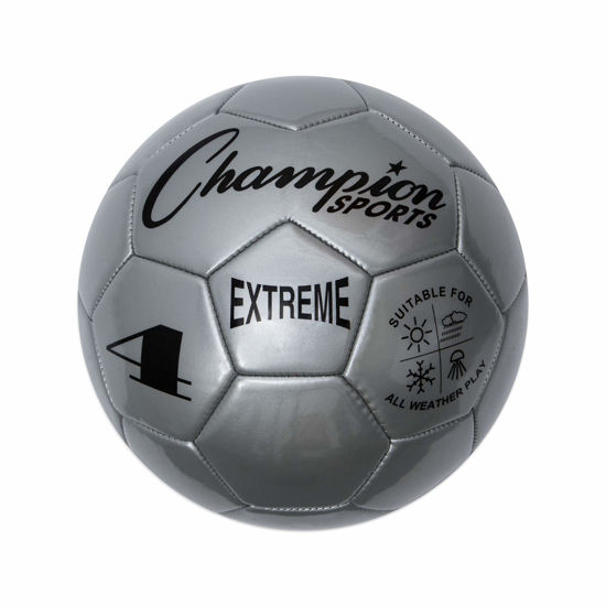 Picture of Champion Sports Extreme Series Soccer Ball, Size 4 - Youth League, All Weather, Soft Touch, Maximum Air Retention - Kick Balls for Kids 8-12 - Competitive and Recreational Futbol Games, Silver