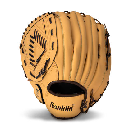 Picture of Franklin Sports Baseball + Softball Glove - Field Master Baseball + Softball Mitt - Adult + Youth Glove - Men's + Women's Baseball + Softball Gloves - Left Hand Throw - 13" - Camel Brown