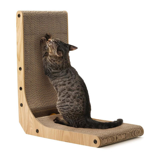 Picture of FUKUMARU Cat Scratcher, 18.7 Inch L Shape Cat Scratch Pad Wall Mounted, Cat Scratching Cardboard with Ball Toy for Indoor Cats