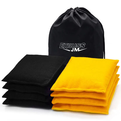 Picture of JMEXSUSS Weather Resistant Standard Corn Hole Bags, Set of 8 Regulation Professional Cornhole Bags for Tossing Game,Corn Hole Beans Bags with Tote Bag(Black/Yellow)