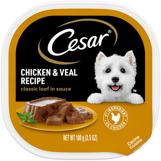 Picture of CESAR Wet Dog Food Classic Loaf in Sauce Chicken & Veal Recipe, 3.5 oz. Easy Peel Trays, Pack of 24