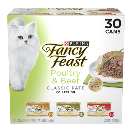 Picture of Fancy Feast Poultry and Beef Feast Classic Pate Collection Grain Free Wet Cat Food Variety Pack - (Pack of 30) 3 oz. Cans