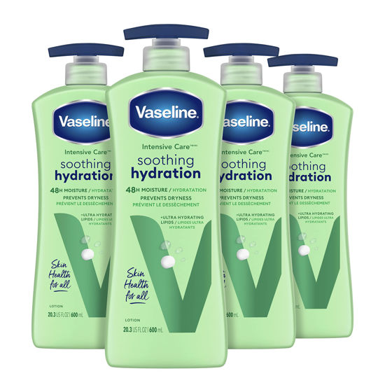 Picture of Vaseline Intensive Care Body Lotion Aloe Soothing Hydration 4 Count for Dry Skin with Ultra-Hydrating Lipids + 1% Aloe Vera Extract 20.3 oz