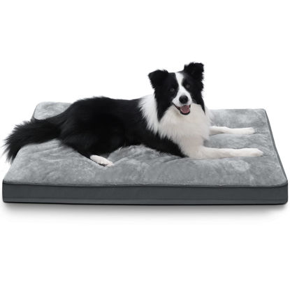 Picture of Dog Crate Bed Waterproof Deluxe Plush Dog Beds with Removable Washable Cover Anti-Slip Bottom Pet Sleeping Mattress for Large, Medium, Jumbo, Small Dogs, 35 x 22 inch, Gray