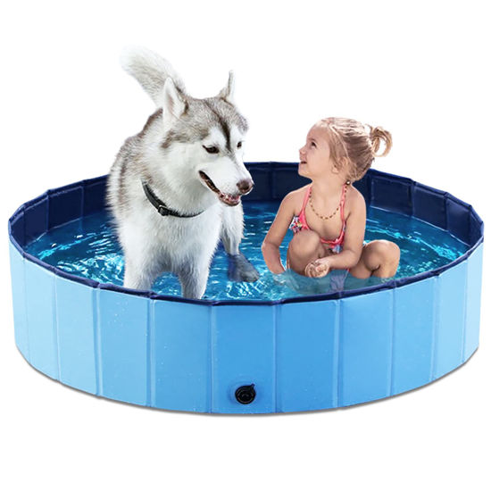 Picture of Jasonwell Foldable Dog Pool Collapsible Hard Plastic Swimming Pool Portable Kiddie Pool Pet Pool Doggie Wading Pool Bath Tub for Puppy Small Medium Large Dogs Cats and Kids 48"