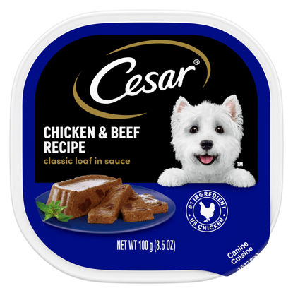 Picture of CESAR Wet Dog Food Classic Loaf in Sauce Chicken & Beef Recipe, 3.5 oz. Easy Peel Trays, Pack of 24