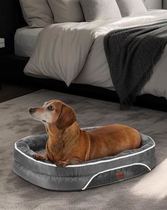 Picture of OhGeni Orthopedic Dog Bed for Small Dogs, Oversized Couch Design with Egg Foam Support, Removable, Machine Washable Plush Cover and Non-Slip Bottom with Four Sided Bolster Cushion (Gray)