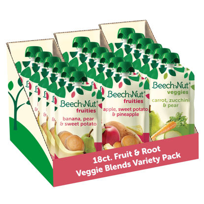 Picture of Beech-Nut Baby Food Variety Pack, Fruit & Root Veggie Blends Baby Food Pouches, Fruit & Veggie Purees, 3.5oz (18 Pack)