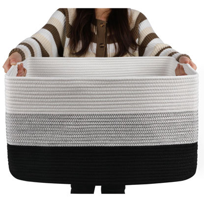 Picture of OIAHOMY Large Blanket Basket, Rectangle Woven Baskets for Storage, Nursery Blanket Basket Living Room, Toy Basket With Handle, Large Baskets for Organizing-22”x17”x12”-Gradient Black