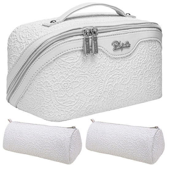 Picture of Travel Makeup Bag for Women Organizer: 3 Set Large Capacity Cosmetic Bags - Toiletry Bag with Divider 03-Z-Silver