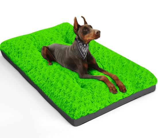 Picture of POCBLUE Deluxe Washable Dog Bed for Large Dogs Dog Crate Mat 36 Inch Comfy Fluffy Kennel Pad Anti-Slip for Dogs Up to 70 lbs, 36" x 23", Green